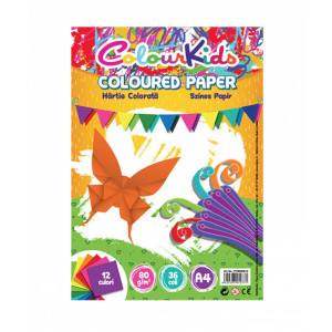 Hârtie A4 80gr 36 coli , 12 culori, Colour Kids