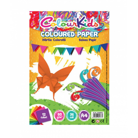 Hârtie A4 80gr 36 coli , 12 culori, Colour Kids